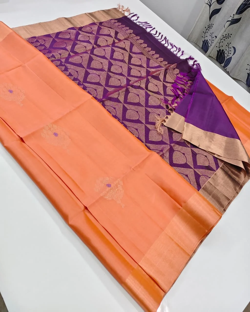 Peach Floral Buttas Semi Soft Silk Saree